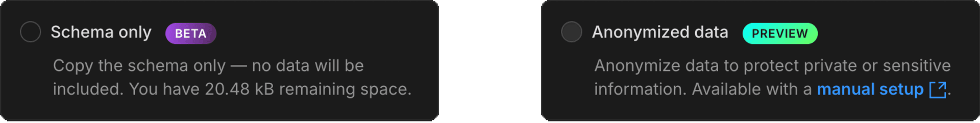 size limit in schema only branch creation