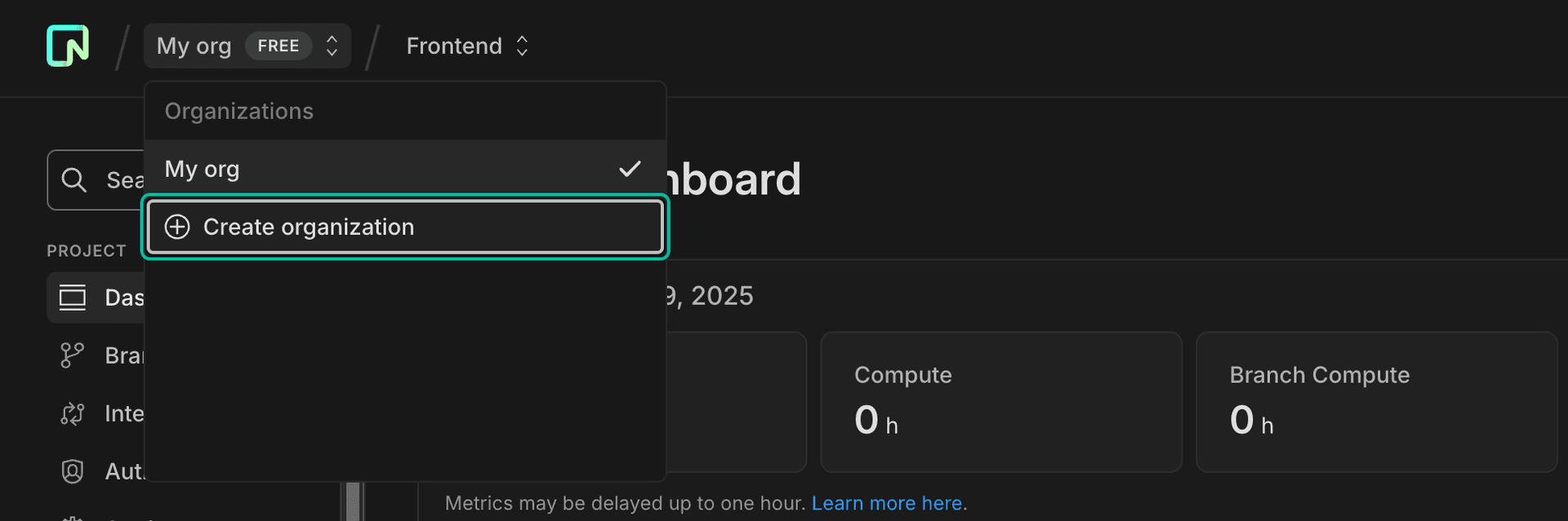 create organization button